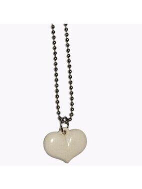 Retro White Heart Pendant Necklace Silver Tone Bead Chain Fashion Jewelry Women